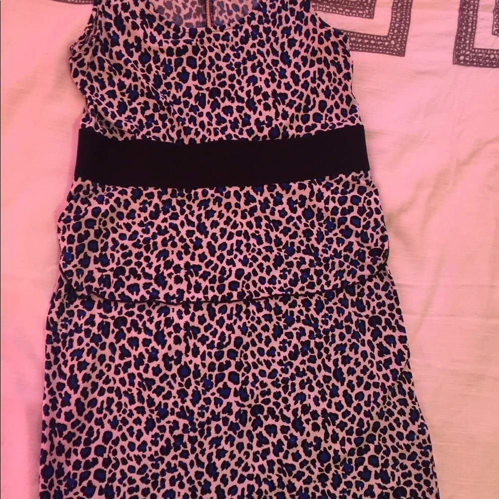  MSK Peplum Blue Leopard Dress 